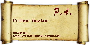 Priher Aszter névjegykártya